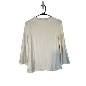 Crown & Ivy White Angel Sleeve Crew Neck Dressy Blouse Women Sz XS